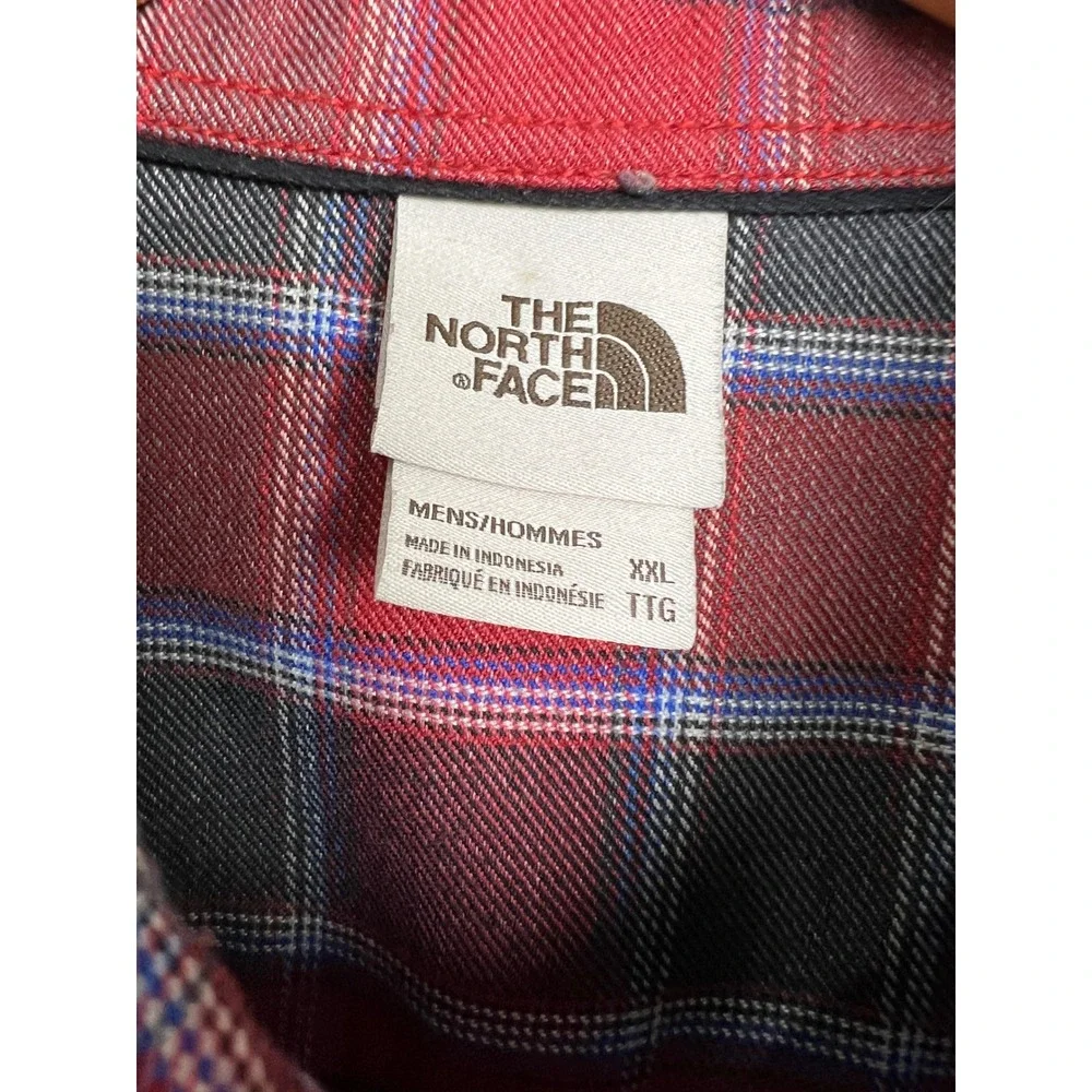 The North Face Plaid Flannel Shirt Mens XXL‎ Red Grey Long Sleeve Button Up C19